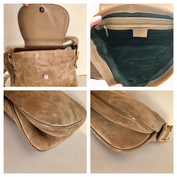 GUCCI Vintage 1970’s GG Tan Suede Leather Handbag - Picture 6 of 12